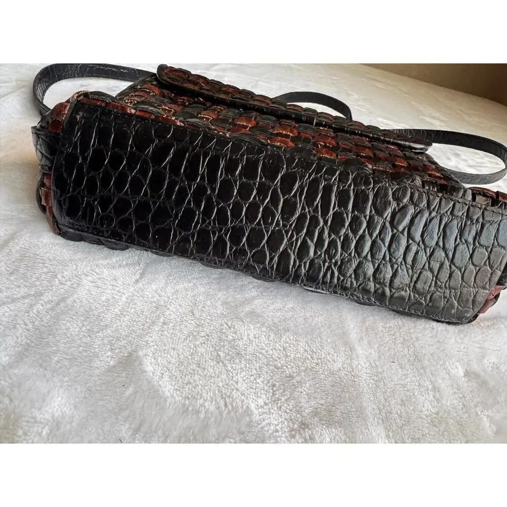 Vintage 80s Cee Klein Woven Leather Crossbody Bag Croc Embossed Purse Brasil